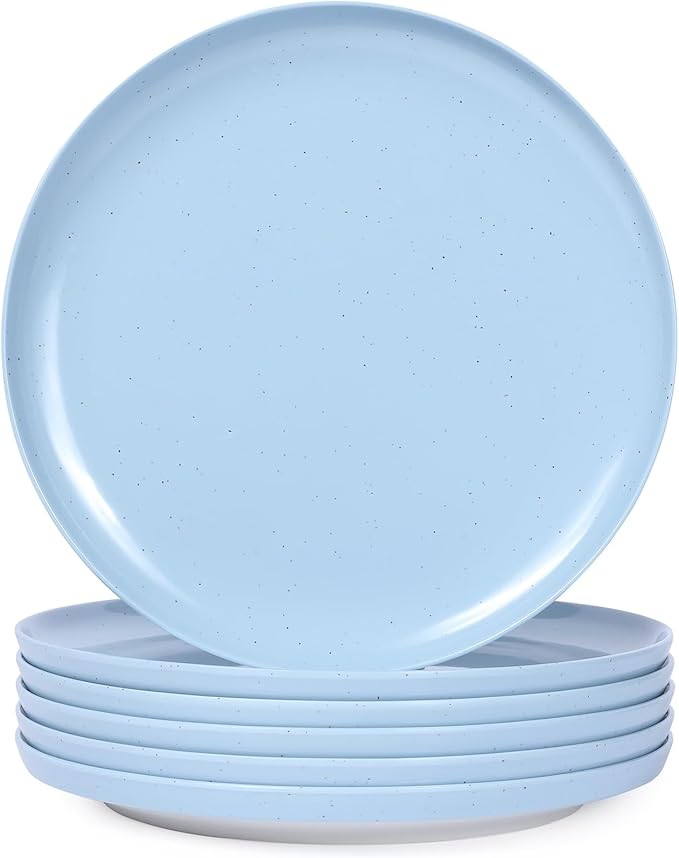 Webbylee Melamine Dessert Plates Set of 6-7.5" Serving Durable Dishes Perfect for Kitchen Outdoor Use,Durable Small Plates for Salad-Blue & Beige