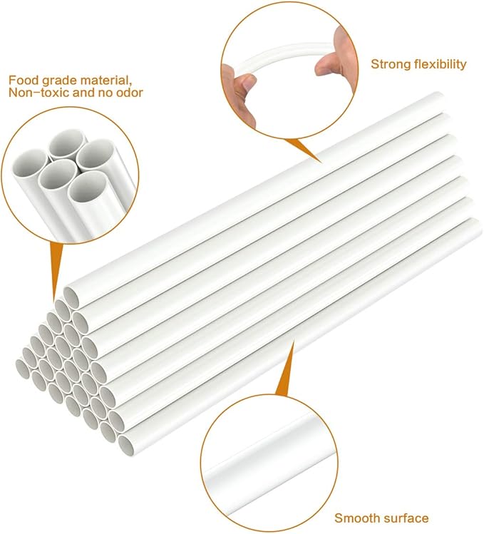 White Plastic Cake Dowel Rods for Tiered Cake Construction and Stacking Supporting Cake Round Dowels Straws with 0.4 Inch Diameter (12 Inch)