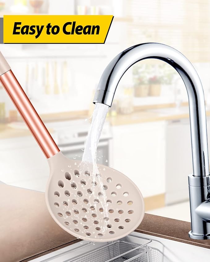 Kitchen Ladle Strainer Set of 2 Large Slotted Spoon with High Heat Resistant BPA Free Non Stick Cooking Skimmers For Draining and Frying