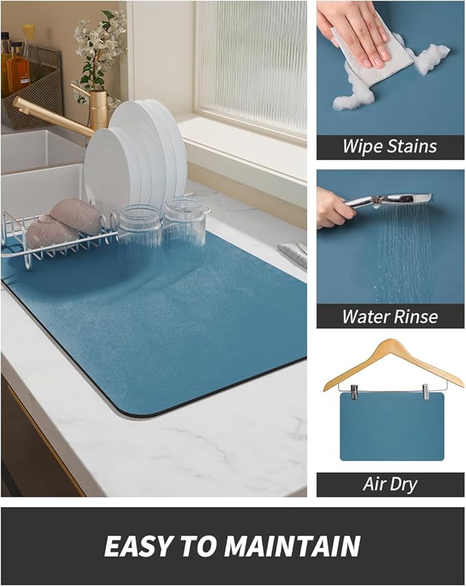 AMOAMI Coffee Mat - Hide Stain Rubber Backed Absorbent Dish Drying Mat for Kitchen Counter - Bar Accessories Fit Under Coffee Maker, Machine, Pot, Espresso Machine, Dish Rack