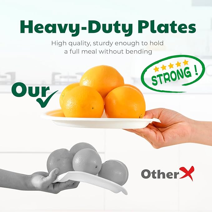 100% Compostable Paper Plates, 10 Inch, 125 Count, Biodegradable Bagasse Plates, Heavy Duty Disposable Plates Bulk for Party | Microwave-Safe | Soak-Resistant, Cut Resistant