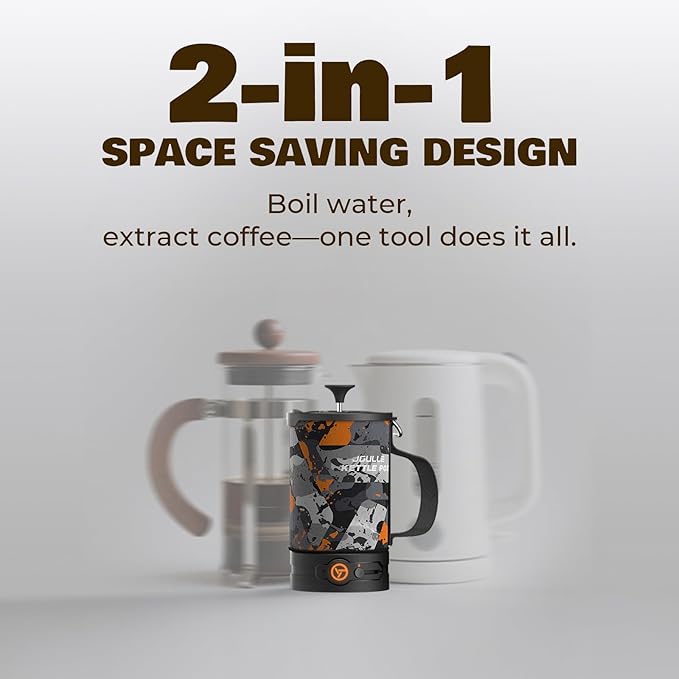 Electric French Press Coffee Maker, 120V Boil Water & Press Coffee 2-in-1, Portable Design for Camping, Travel, 6 Minute Brew Ready