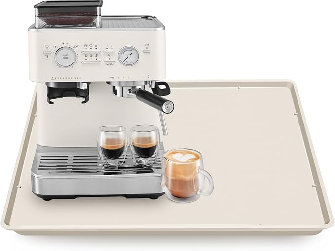 Silicone Coffee Maker Mat with Lip, 19.7'' x 15'' Heavy Duty Coffee Maker Mat for Countertops, Coffee Tray Fit Under Coffee Machine Appliance Automatic Machines Espresso Accessory, Cream White