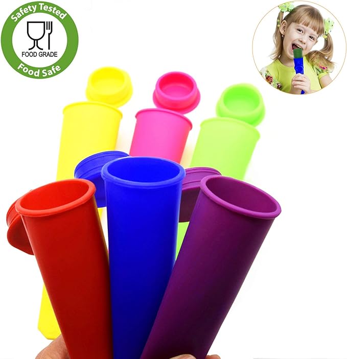 Silicone Ice Pop Molds,BPA Free Popsicle Molds with Attached Lids,Reusable DIY Popsicle Molds for Kids,Set of 6 (Pure color)