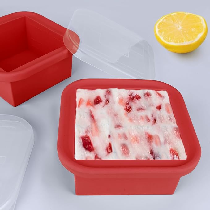 2 Cup Silicone Freezer Trays with Lid 4 Pack Silicone Soup Freezer Molds Soup Containers Make 4 Perfect Soups, Broths, Stews, Sauces, Curries(Red)
