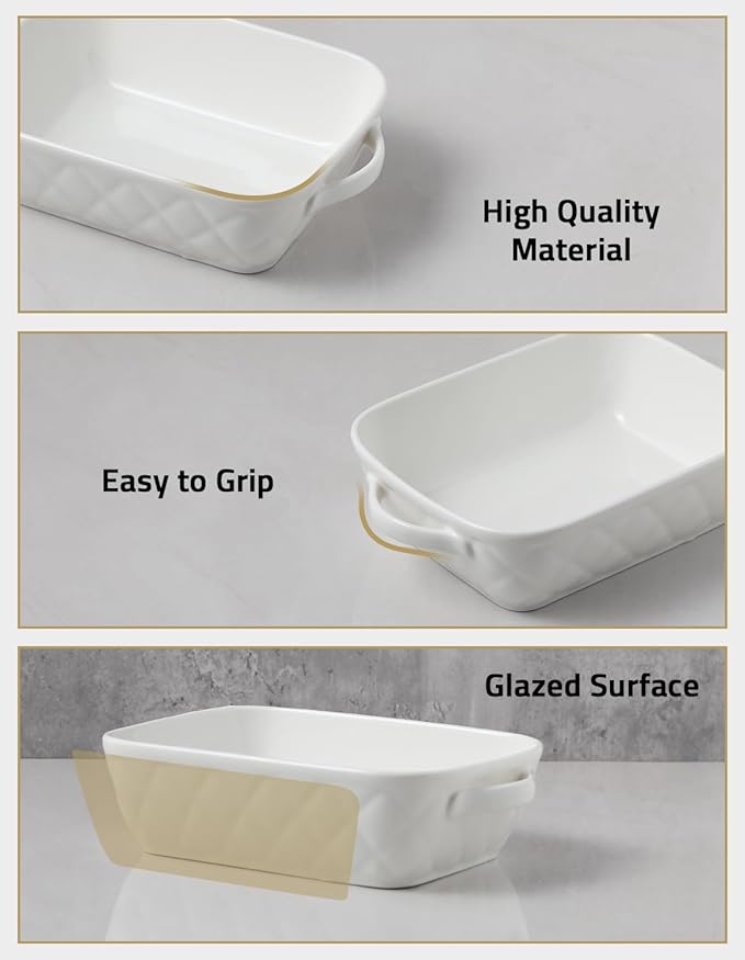 Sweejar Casserole Dishes for Oven, Baking Dish Set of 3,Ceramic Bakeware Set, Rectangular Baking Pan for Cooking,Kitchen,Banquet,12.2x9.2x2.5 Inches (White)
