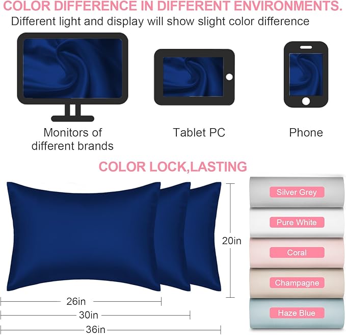 Mulberry Silk Pillow Cases 2 Pack King Size 20x36 Inches with Hidden Zipper, Ultra Smooth and Soft Breathable Cooling Silk Satin Pillowcase Set of 2, Better for Hair and Skin, Gifts for Women Men