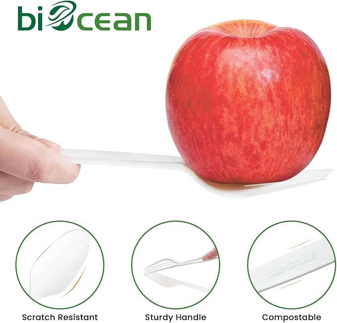 Extra Heavyduty Compostable Cutlery Set No Plastic Forks Spoons Knives Disposable Utensils Biodegradable Fork Eco Friendly Silverware Serving Flatware for Party,BBQ,Daily Use,Events,Picnic