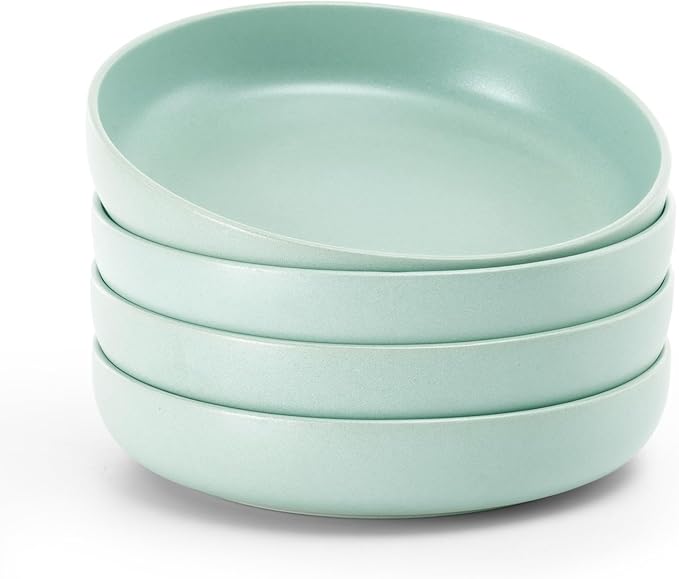 famiware Milkyway Pasta Bowls Set of 4, 8.5" Large Salad Bowls, Double Reactive Glaze, Sturdy & Stackable, Ideal for Housewarming, Festivals, Light Green