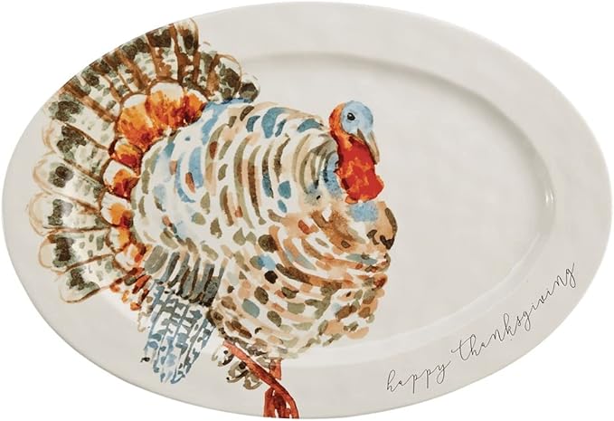 Mud Pie Watercolor Turkey Platter, White, 14"" x 20 1/2"