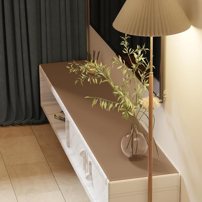 Desk Mat - 14x42 Inch Waterproof Easy to Clean Can Conceal Flaws Protector The Table Top from Scratches Used for Coffee Table Office Table Dresser(Mud Color+Champagne Gold 14x42)
