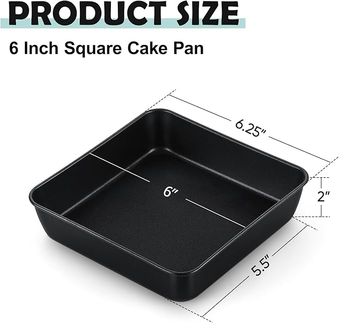 TeamFar Square Cake Pan, 6 Inch Square Brownie Lasagna Pan with Stainless Steel Core & Nonstick Coating, for Baking Roasting Serving Storing Food, Healthy & Oven Safe, Deep Side & Easy Cleanup