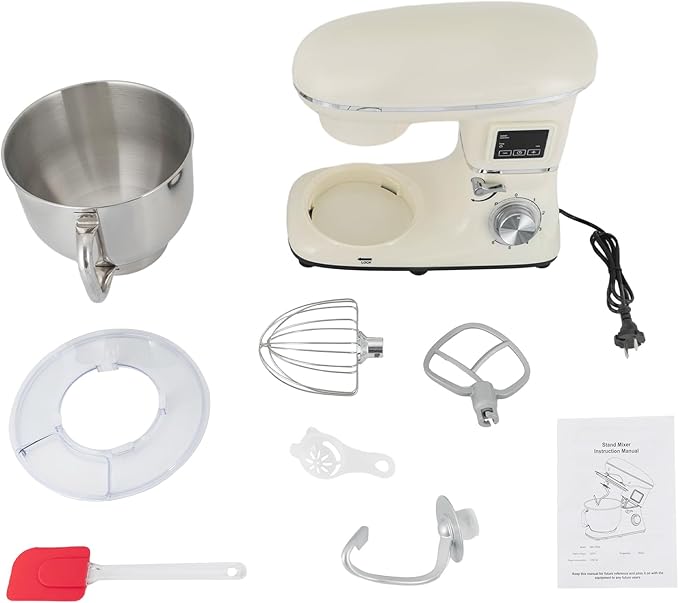 Stand Mixer 1350W Electric Tilt-Head Mixer with 6.5 QT Stainless Steel Bowl, 6 Speed with Pulse Kitchen Mixer, Food Mixer with Dough Hook, Flat Beater, Whisk, Splash Guard (White)