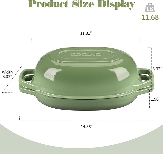 Enameled Cast Iron Oval Dutch Oven Pot with Lid, Dutch Oven for Sourdough Bread Baking, Oval Bread Pan, 5qt, Pistachio Green