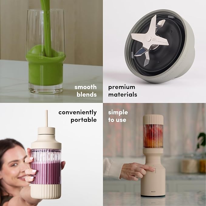 Beast Mighty 850 Plus | Premium Compact Personal Blender | Smoothies, Shakes, Dressings, Sauces | Blends Ice and Frozen Fruit | New XL Vessel | Extra Vessels, Lids and Straws | 850W (Carbon Black)