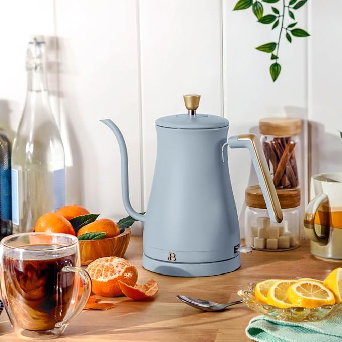 Beautiful 1L Electric Gooseneck Kettle, Precision Pour Spout, 1200W Fast Boil, Auto Shut-Off, Cordless, Stainless Steel, Tea & Coffee Maker with Ergonomic Handle, Matte Finish (Cornflower Blue)
