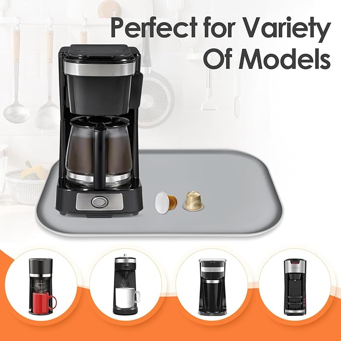 TOHONFOO Silicone Coffee Maker Mat with Lip, 17.4'' x 10.6'' Heavy Duty Coffee Maker Mat for Countertops, Coffee Tray Fit Under Coffee Machine Appliance Automatic Machines Espresso Accessory, Grey