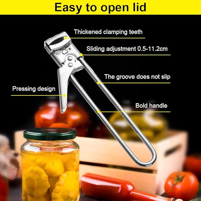 Adjustable Stainless Steel Jar Opener, 2026 New Multifunctional Stainless Steel Can Opener, Jar Lid Opener for Weak Hands, Jar Lid Gripper Bottle Opener Kitchen Accessories (1)