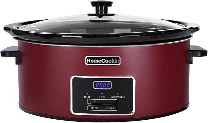 HOMECOOKIN 8 Quart Programmable Slow Cooker, Kitchen Appliances, Perfect Kitchen Small Appliance for Family Dinners, Red Stainless Steel