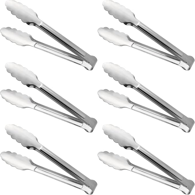 Stainless Steel Food Tongs - Serving Tong Set of 6 (9 Inch)
