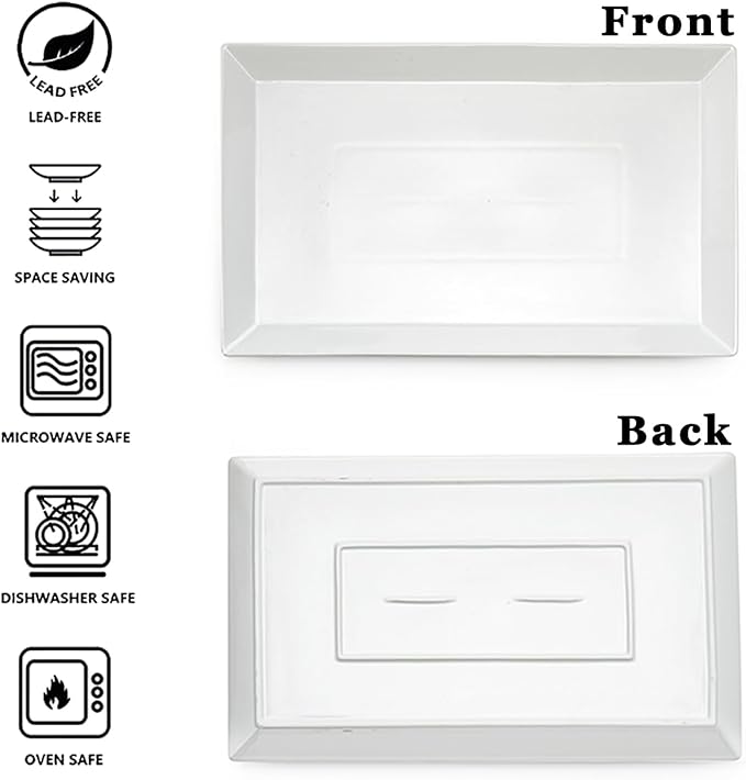 MIECOO Large Serving Platters, 18.5" x 11.5" White Serving Trays Set, Rectangular Porcelain Plates for Party, Wedding, Birthday, Entertaining, Food, Appetizer, Fruit, Sushi, Dessert, Set of 2
