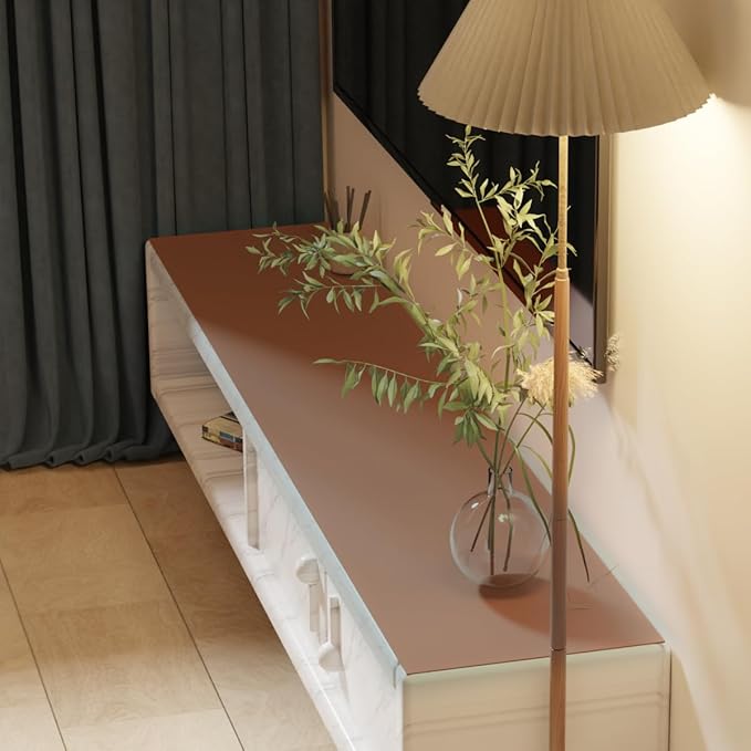 Leather Desk Mat,1.8mm Thick,15.75x63 Inch Desk Cover,Desk Protector Mat,Dresser Cover Top,Coffee Table Covers,Make Up Mat,End Table Covers,Cover Damaged Dresser Top(Brown+Gray,15.75x63)