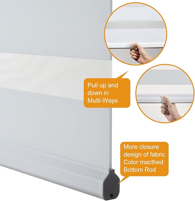 Persilux Cordless Zebra Blinds for Indoor Windows, Free-Stop Light Filtering Sheer Shades, Dual Layer for Day and Night, Roller Shades for Home (35.25" W X 72" H, White)