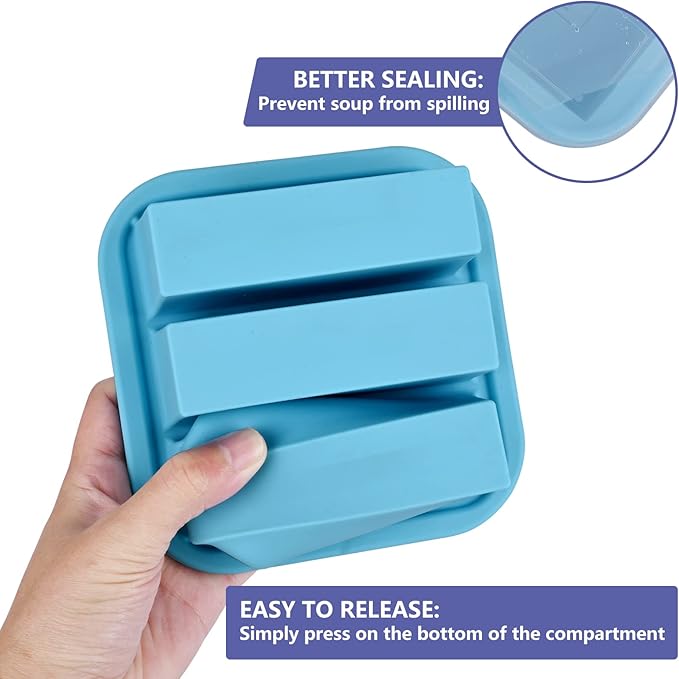 1/2-Cup Silicone Freezer Tray with Lid 2 Pack Soup Freezer Molds Food Freezing Container Make 6 Perfect Soups, Broths, Stews, Sauces, Curries