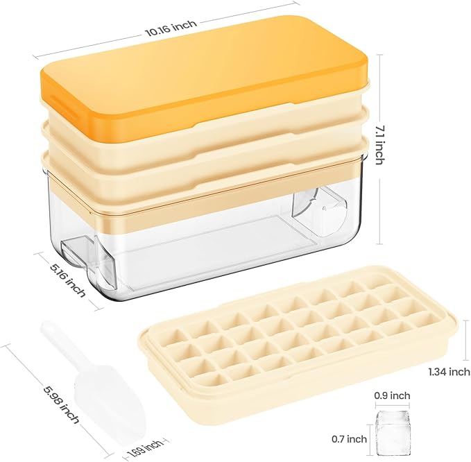 PHINOX Ice Cube Tray with Lid and Bin, 3 Pack Plastic Ice Cube Tray Molds, 96(4 * 8 * 3) pcs Ice Trays for freezer, Chilling Drinks, Whiskey & Cocktails, with Ice Container and Ice Scoop, BPA-Free