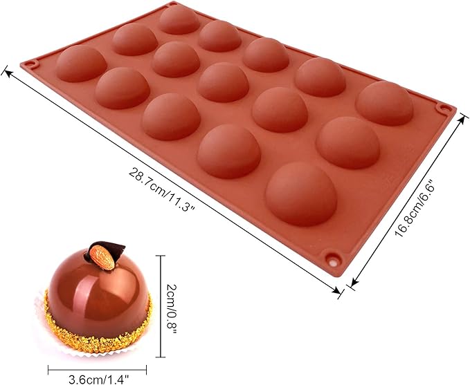 Small 15-Cavity Semi Circular Silicone Mold, 2 Packs Half Sphere Silicone Baking Molds for Making Jelly, Chocolates and Cake
