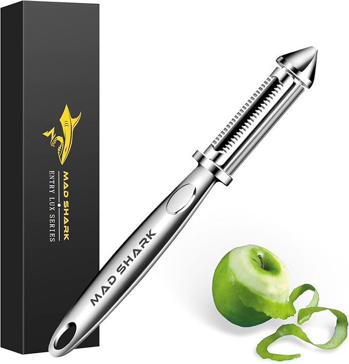 MAD SHARK Ultra Sharp Potato Peeler, Fruit Carrot Veggie Peelers for Kitchen,Flat/Serrated Blade 2 in 1-I Shaped Stainless Steel Peelers,Vegetable Peeler with Ergonomic Non-Slip Handle