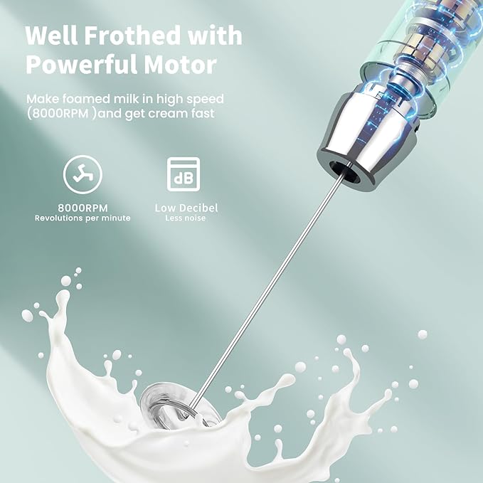 Maestri House Rechargeable Milk Frother with Stand, LunaFro Handheld Electric Foam Maker Waterproof Detachable Stainless Steel Whisk Drink Mixer Foamer for Lattes, Cappuccino