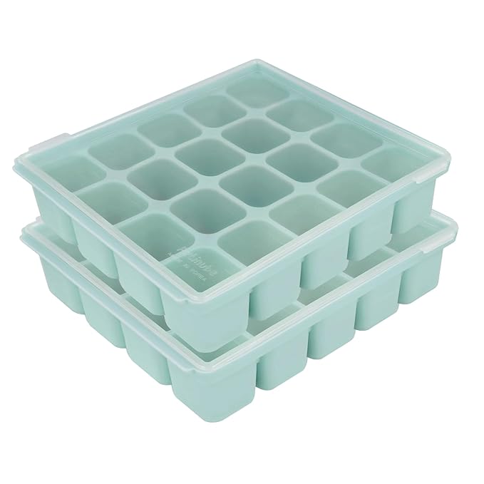 Baby Food Storage Silicone Cubes with Clip-On Lid Freezer Tray Baby Food Soups Purees Ice Safe Design Made in Korea (20cubes 0.8oz, Ocean Blue Set of 2)