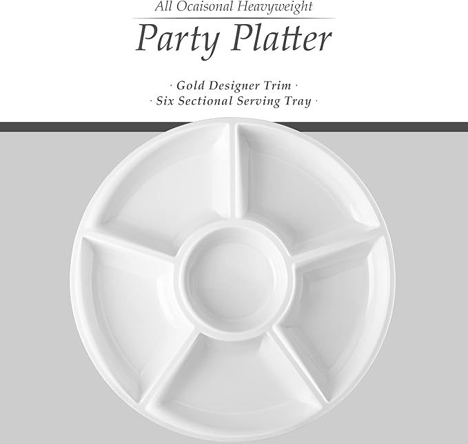 Plasticpro 6 Sectional Round Plastic Serving Tray/Platter (8, White)