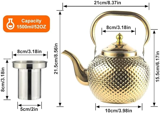 SANQIAHOME 1500ml teapot with Infuser stainless steel Water Boilers lifting handle Tea Maker Water Kettle for Induction/Gas gold