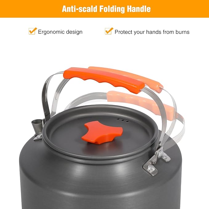 REDCAMP 2L Outdoor Camping Kettle, Aluminum Water Pot with Carrying Bag, Compact Lightweight Camp Tea Kettle Coffee Pot for Hiking Picnic Camping