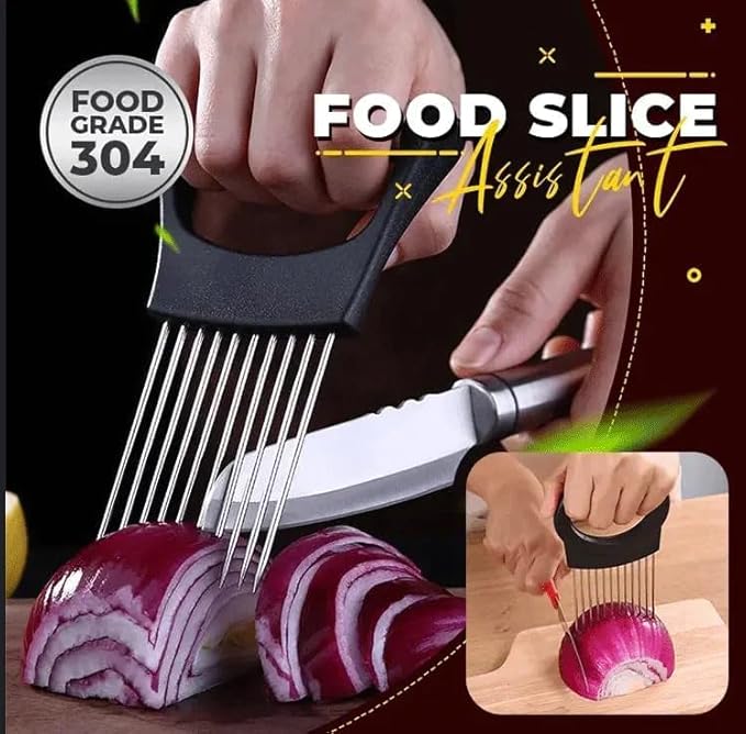 2025 Upgraded Onion Slicer, Onion Holder Chopper for Slicing, Chopper Slicer Assistant Tool, Cutter for Slicing of Meat, Potato, Tomato Kitchen Gadgets (1, Black)