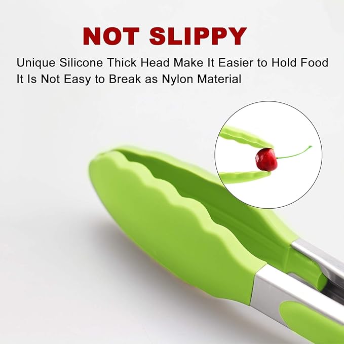 Premium Silicone Set of 2 Cooking Tongs, 9-Inch & 12-Inch BPA Free Non-Stick Stainless Steel BBQ Grilling Locking Food Tong, Light Green