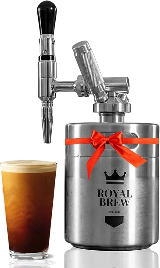 The Original Royal Brew Nitro Cold Brew Coffee Maker - Gift for Coffee Lovers - 64 oz Home Keg, Nitrogen Gas System Coffee Dispenser Kit