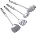 304 Stainless Steel Cooking Utensil Set 4-Piece Kitchen Utensils with Extra-Long Handles, Spatula,Ladle,Slotted Spoon,Slotted Spatula,One-Piece Construction, Ideal for Wok, Grilling, and Gifting