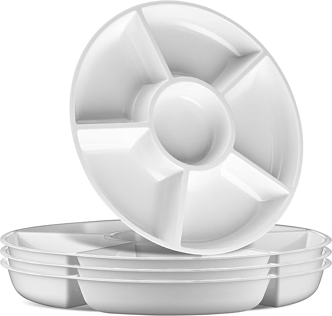 Plasticpro 6 Sectional Round Plastic Serving Tray/Platter (8, White)
