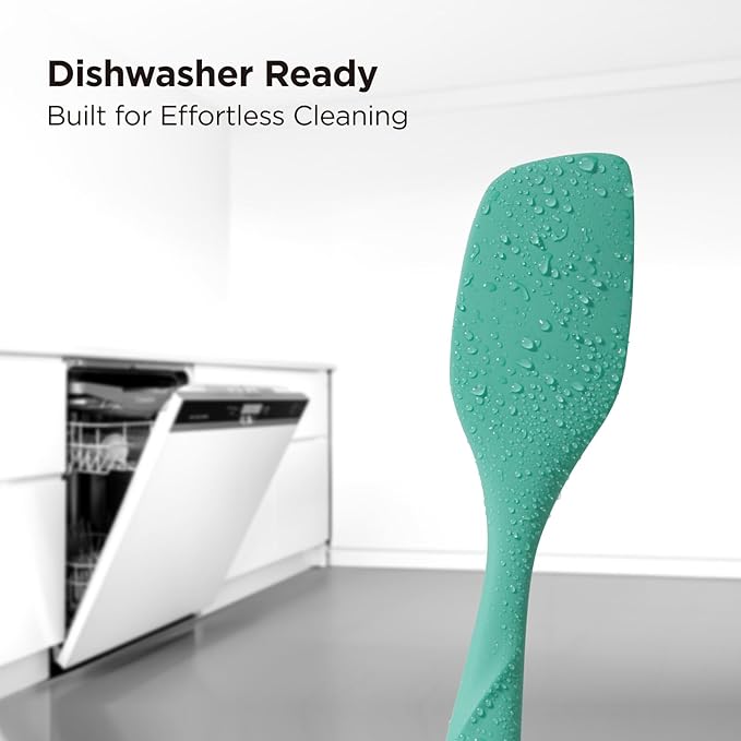 Kitchen Mama WaltzGrip Platinum Silicone Scraping Spatula: Heat Resistant, Seamless, Non Stick for Frying Pan Cookware, Safe, Flexible Bowl Scraper - Ideal for Mixing, Baking, Stirring (Teal)