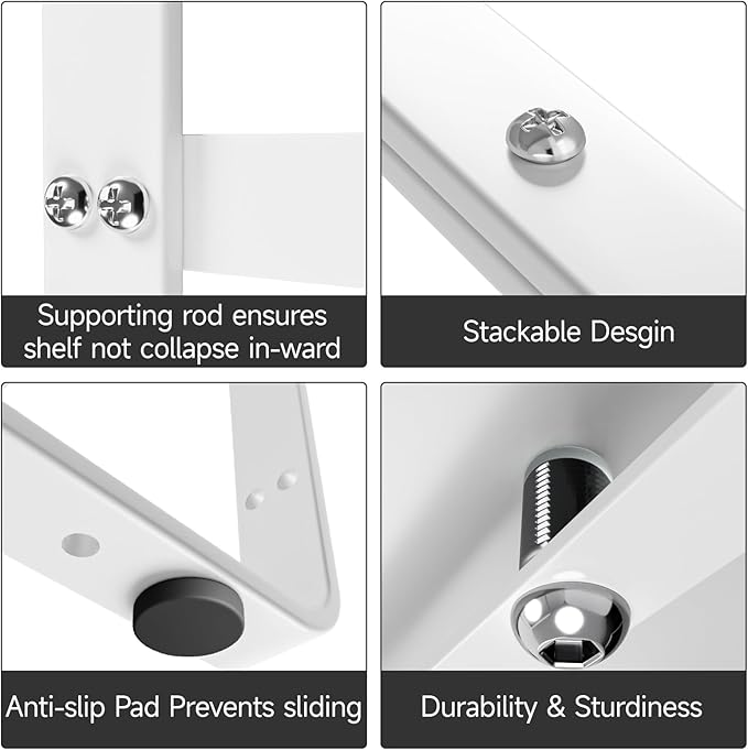 16.5-27’’L Expandable Cabinet Shelf Organizers, Stackable Metal Shelves Extender for Kitchen Countertop Storage, Adjustable Spices Shelves Rack Stand for Cupboard Pantry, White