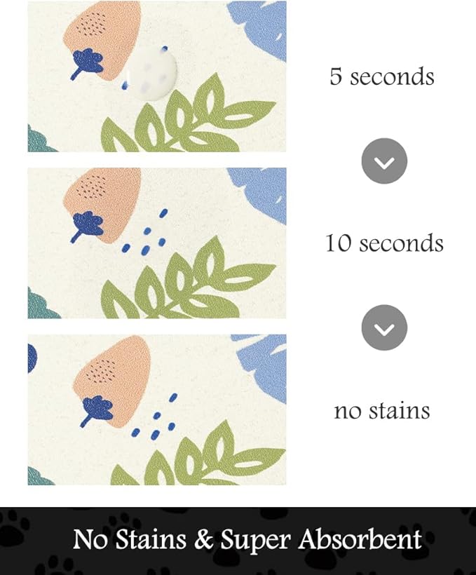 Pet Feeding Mat-Absorbent Dog Mat for Food and Water Bowl-No Stains Quick Dry Water Dispenser Mat-Dog Accessories Pet Supplies-Bowl for Messy Drinkers（LIGHTFLOWERS,17"x34"