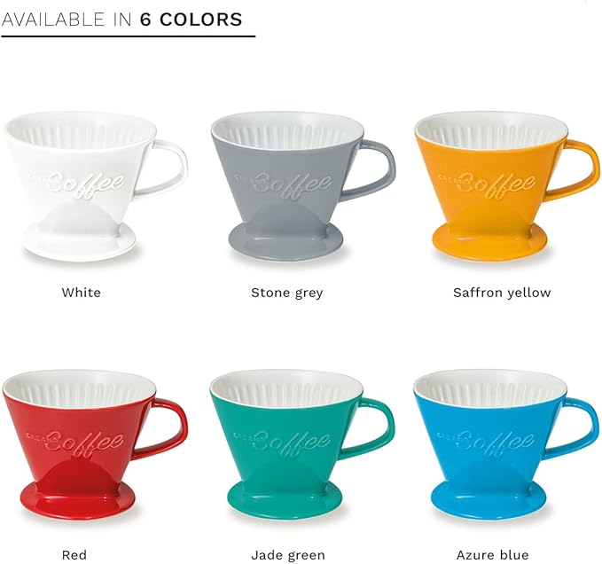 Creano XXL Porcelain Coffee Dripper White - Ceramic Cone Brewer - Pour Over Coffee Maker - Filter Size 4 - huge and heavy quality 800gr/28oz - 6 Colours availeble