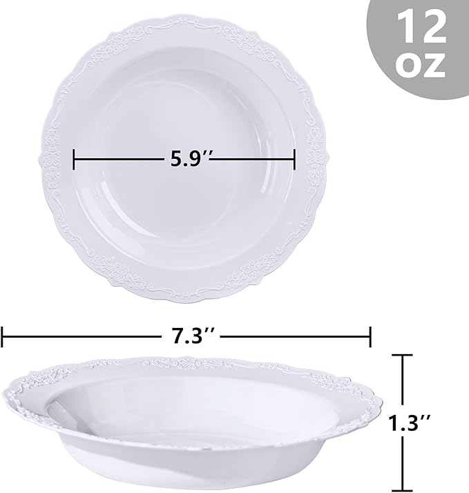 DaYammi 100 Pack Plastic Bowls, 12oz Disposable Soup Bowls, Heavy Duty Dinner Bowls for Weddings, Parties, Dinners, Catering and Everyday Use