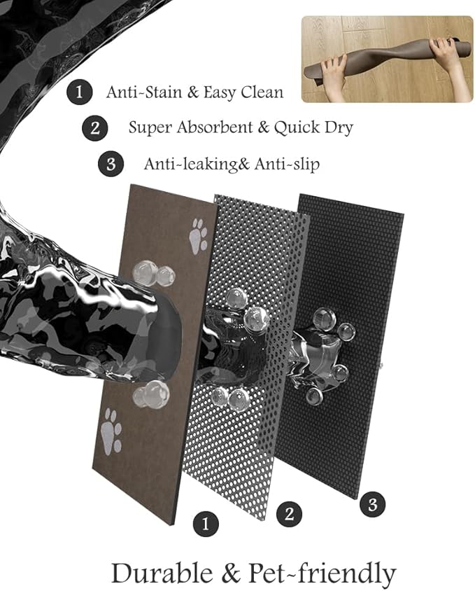Pet Feeding Mat-Absorbent Dog Mat for Food and Water Bowl-No Stains Quick Dry Water Dispenser Mat-Dog Accessories Pet Supplies-Bowl for Messy Drinkers（Brown,12"x19"