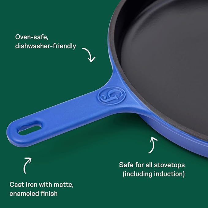 Great Jones King Sear Cast-Iron Skillet (Blueberry, 12") | Enameled for Easy Cleaning | Safe for All Stovetops & Ovens | Perfect for Crispy Chicken, Steak & More | Oven-Safe to 500°F | Hand Wash Only