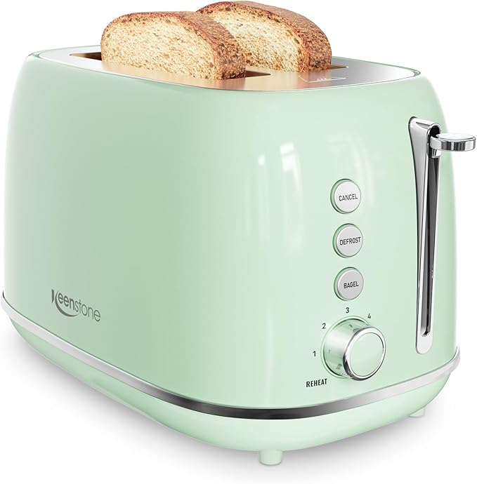 Toaster 2 Slice Stainless Steel Toaster Retro with 6 Bread Shade Settings, Bagel, Cancel, Defrost Function, 2 Slice Toaster with Extra Wide Slot, Removable Crumb Tray
