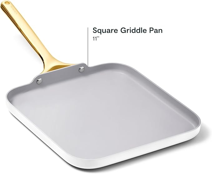 Caraway Square Griddle Pan - 11” Square Pan - Non-Stick Ceramic Coated - Non Toxic, PTFE & PFOA Free - Oven Safe & Compatible with All Stovetops - White